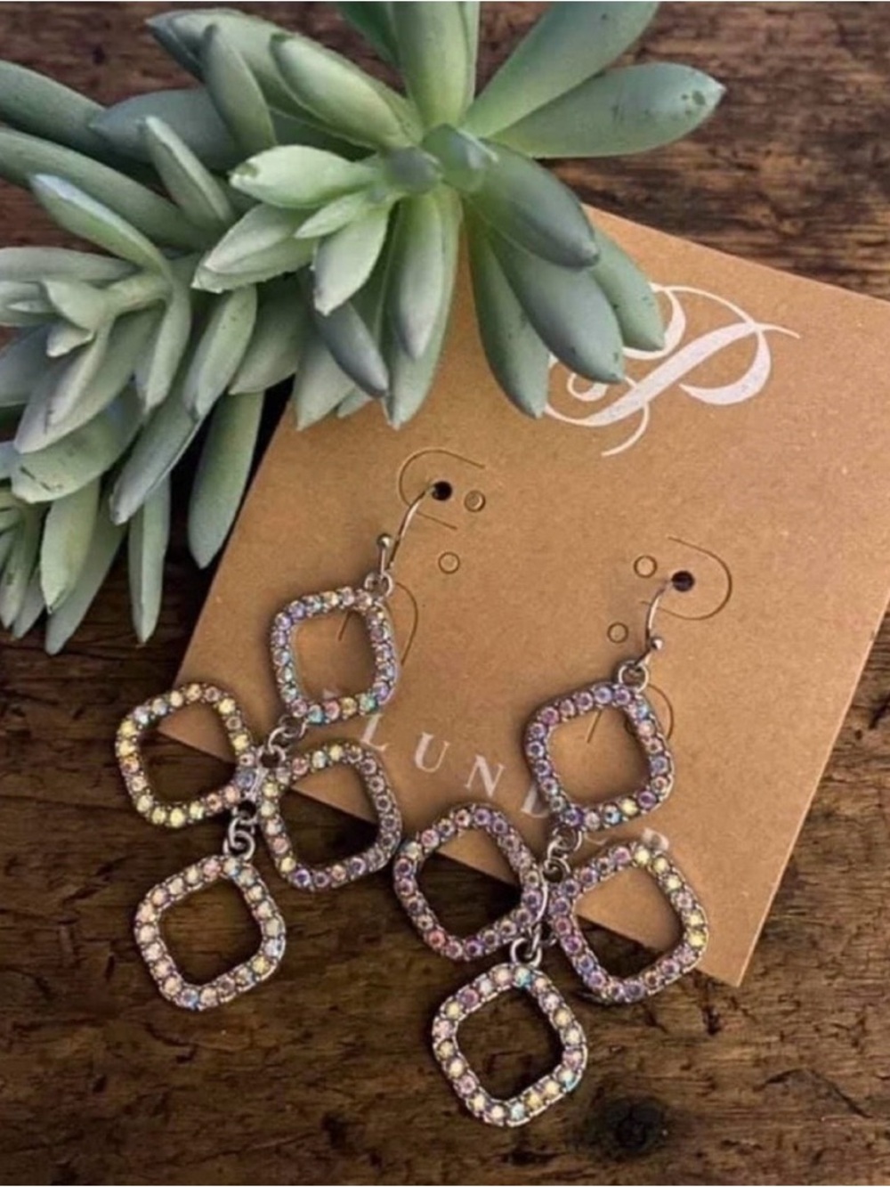Plunder Iridescent Prism Square Link Drop Earrings